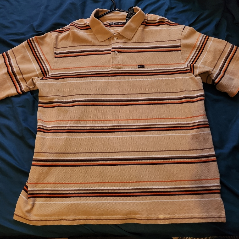 Enyce Tan Stripe 1/4 Button Down Casual Polo Shirt Vintage Y2K